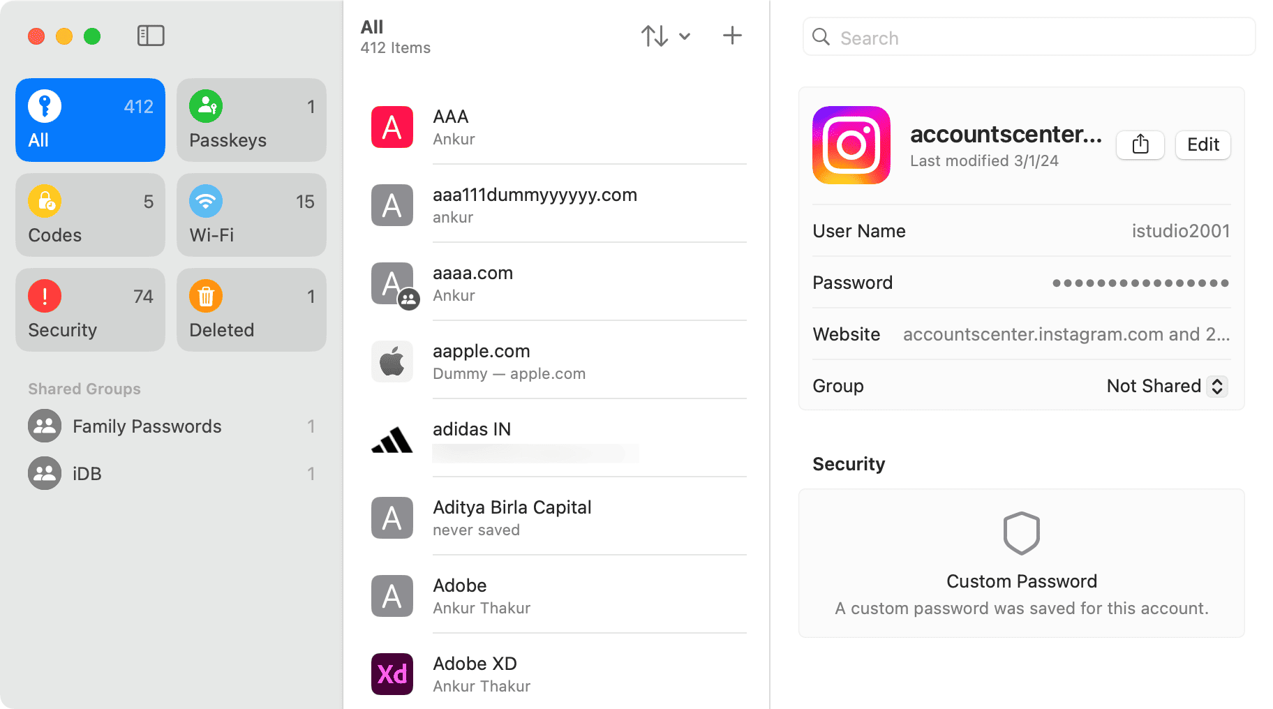 Apple Passwords-App auf dem Mac