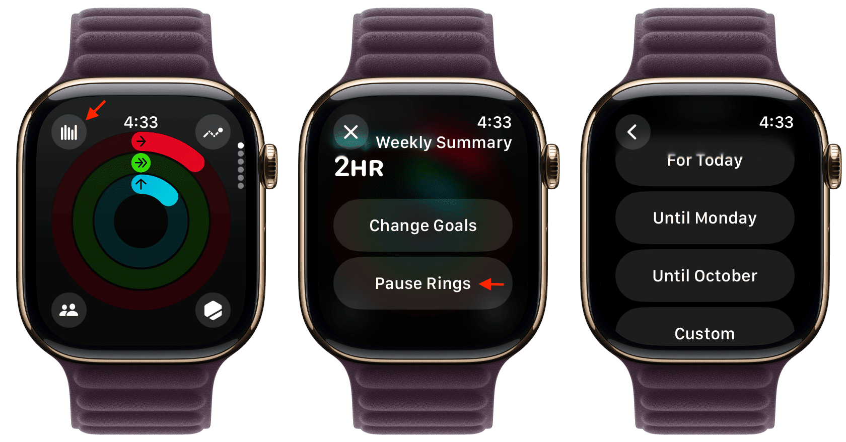 Ringe in der Aktivitäts-App auf der Apple Watch pausieren