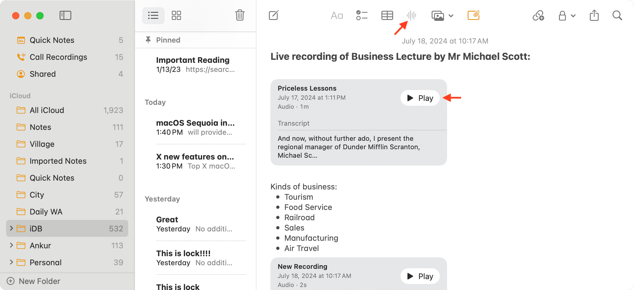 Audio in der Mac Notes-App aufnehmen