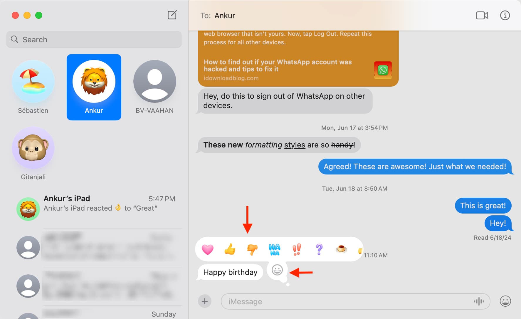 Tapback in der Mac-Nachrichten-App senden