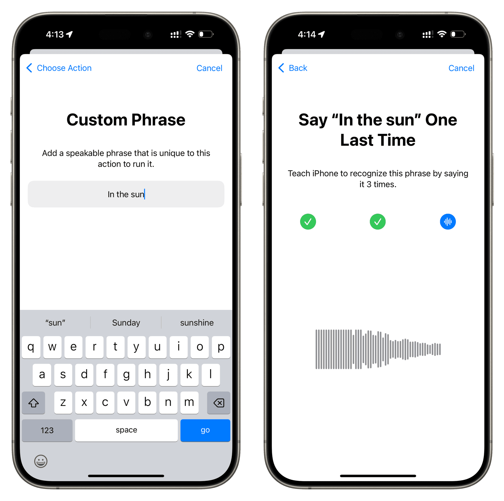 Einstellen der maximalen Bildschirmhelligkeit für Siri mithilfe einer benutzerdefinierten Sprachanforderungsphrase