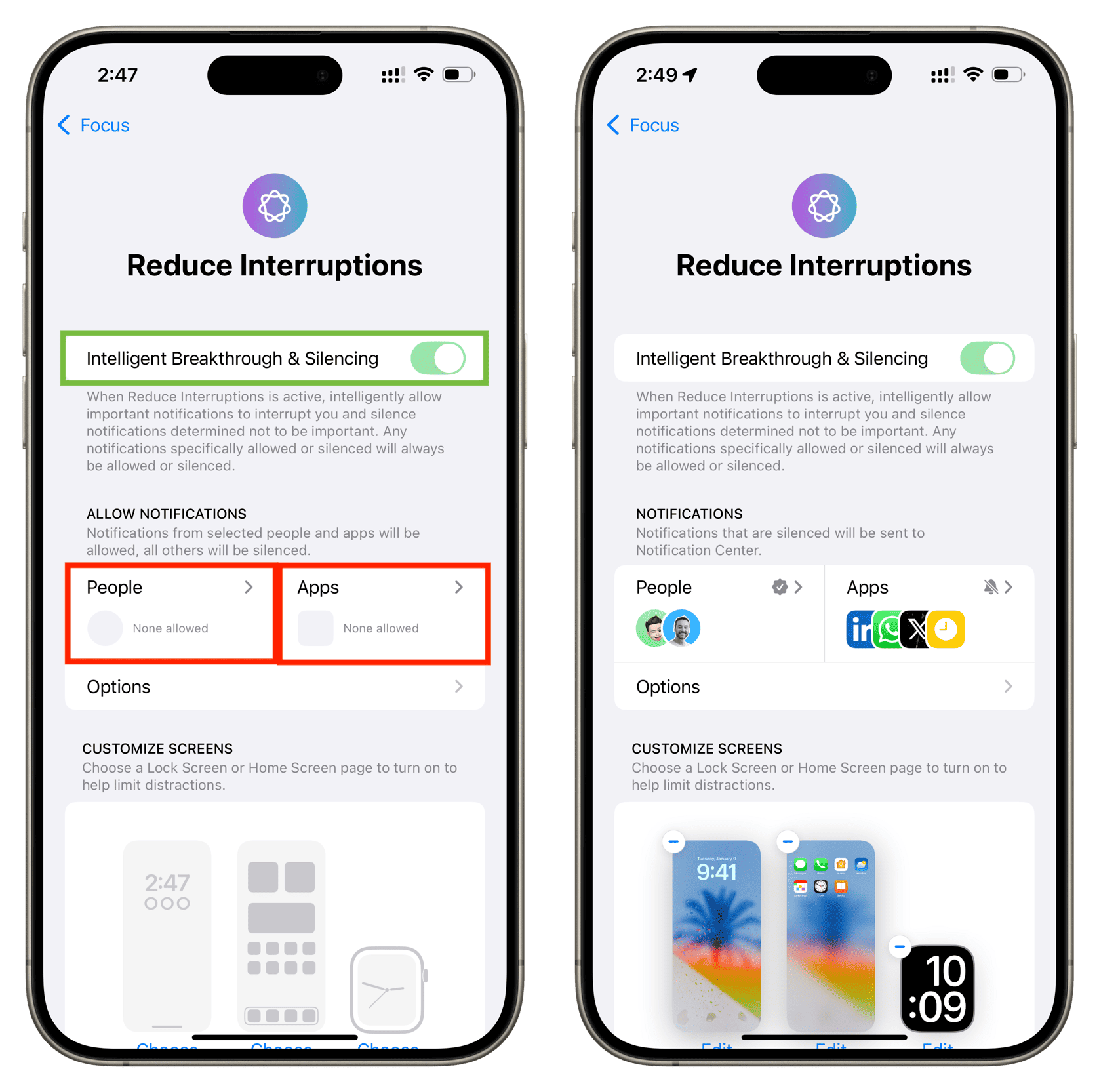 Einrichten der Reduzierung von Unterbrechungen Fokus auf iPhone