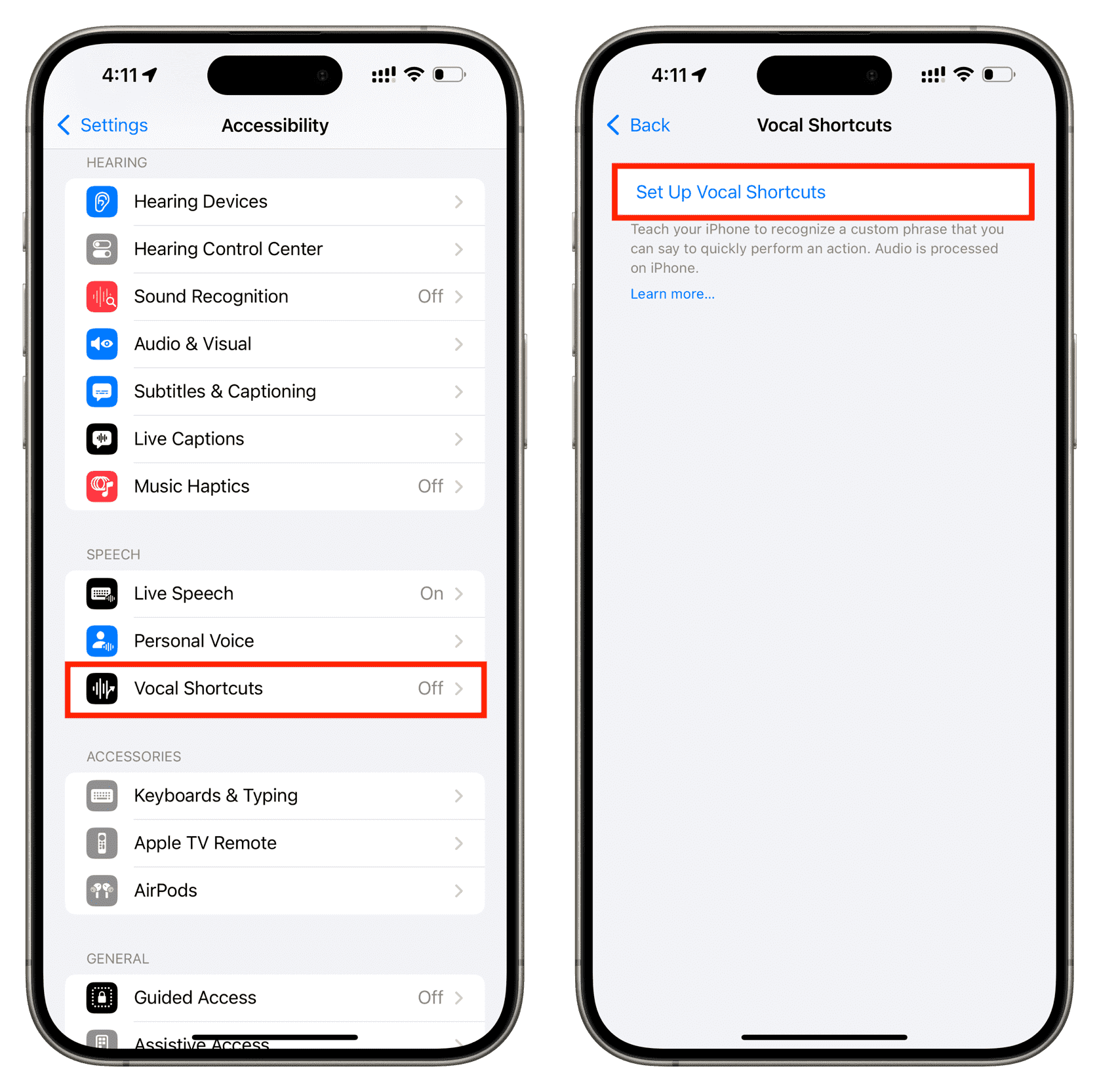 Einrichten von Sprachkürzeln in den iPhone-Bedienungshilfeneinstellungen