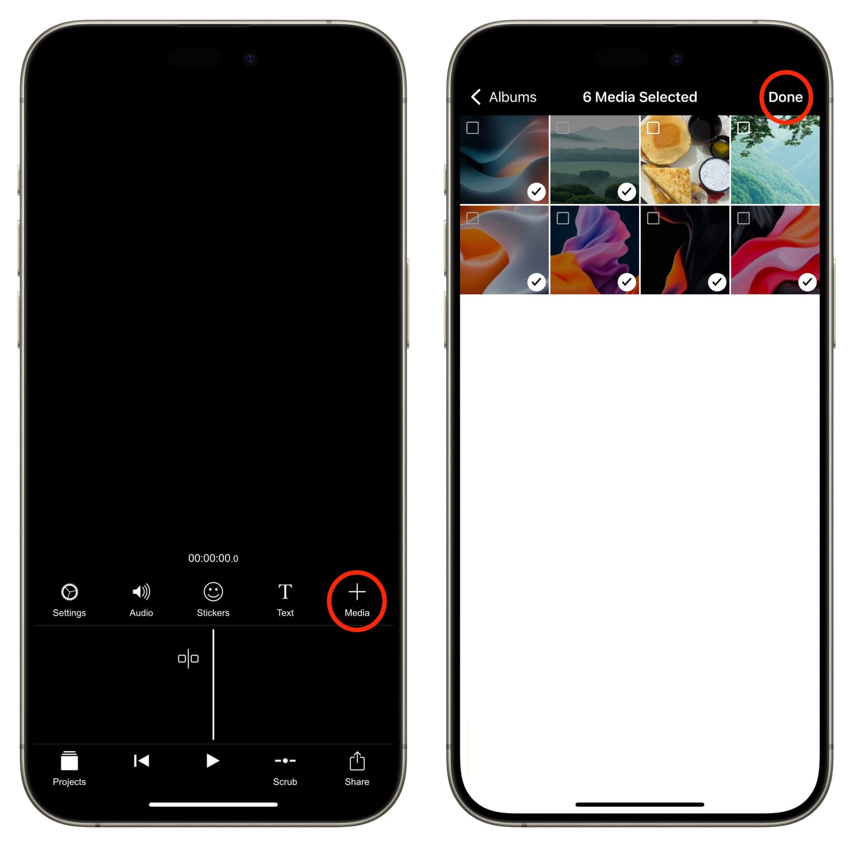 Fügen Sie Fotos zur Filmmaker Pro-App auf dem iPhone hinzu