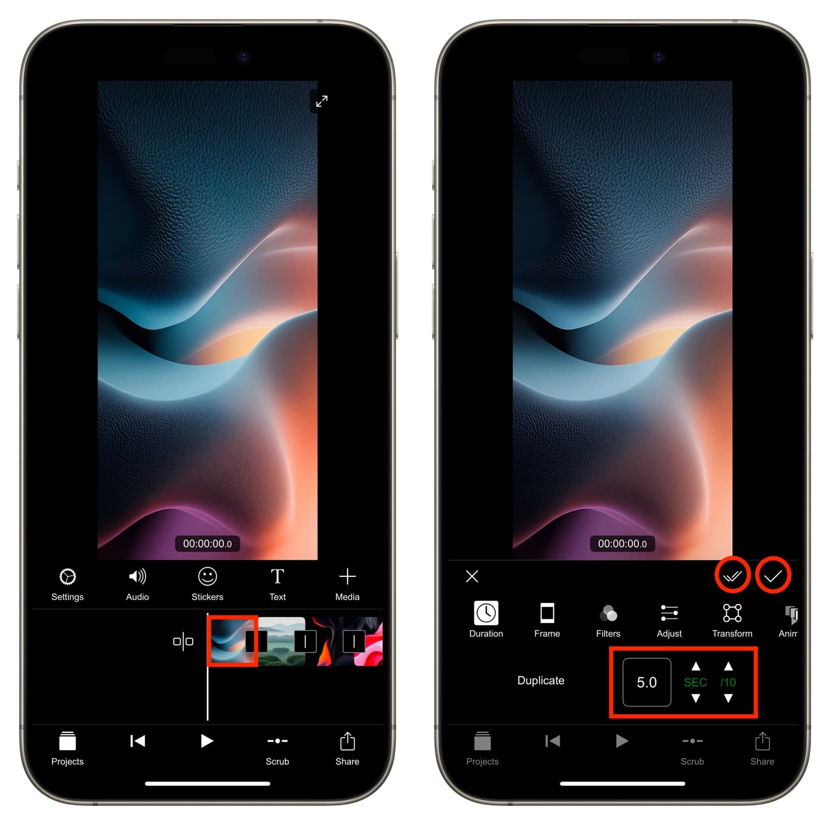 Ändern Sie die Dauer jedes Fotos in der Filmmaker Pro-App