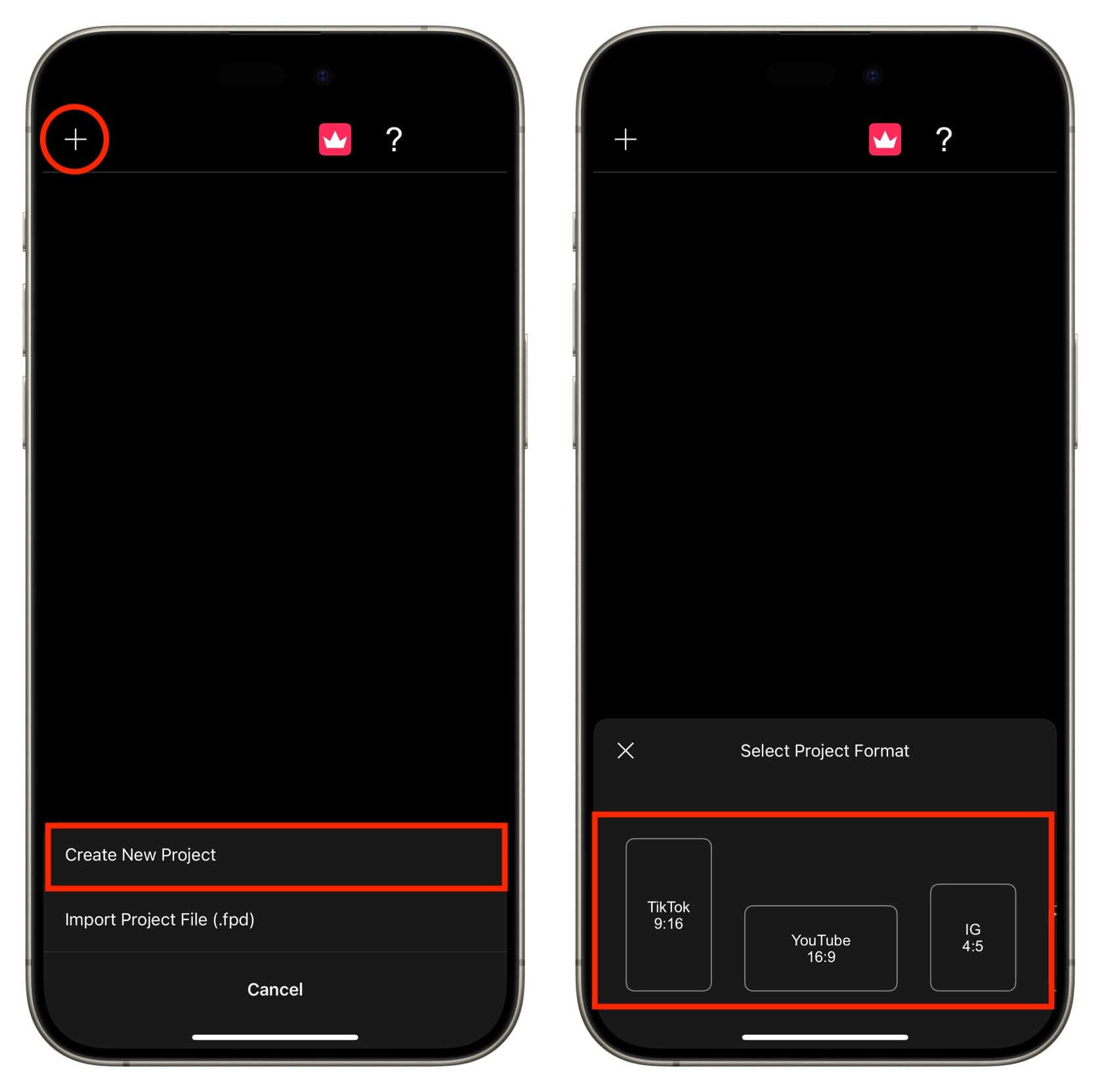 Erstellen Sie ein neues Projekt in der Filmmaker Pro-App auf dem iPhone