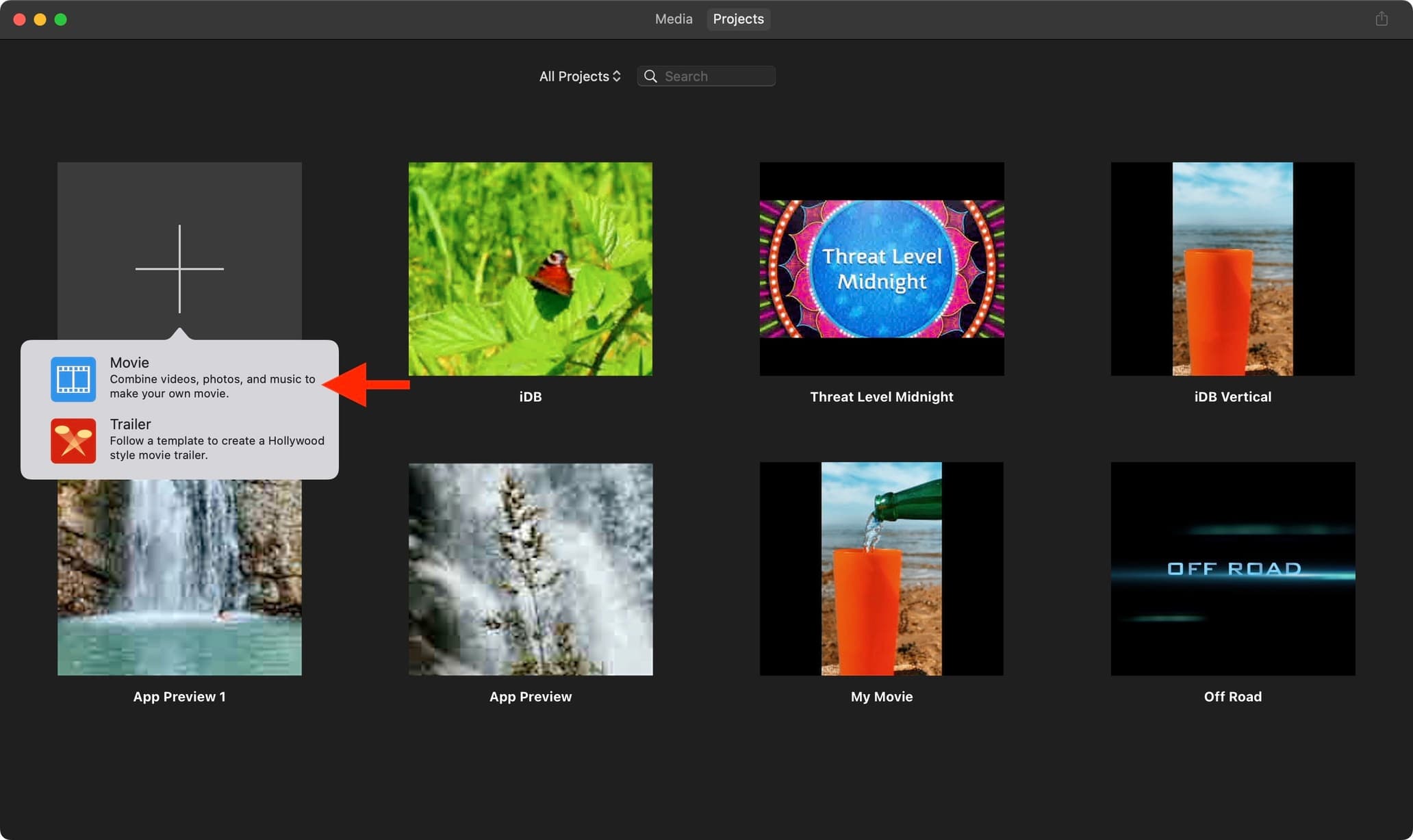 Erstellen Sie ein neues Filmprojekt in iMovie auf dem Mac