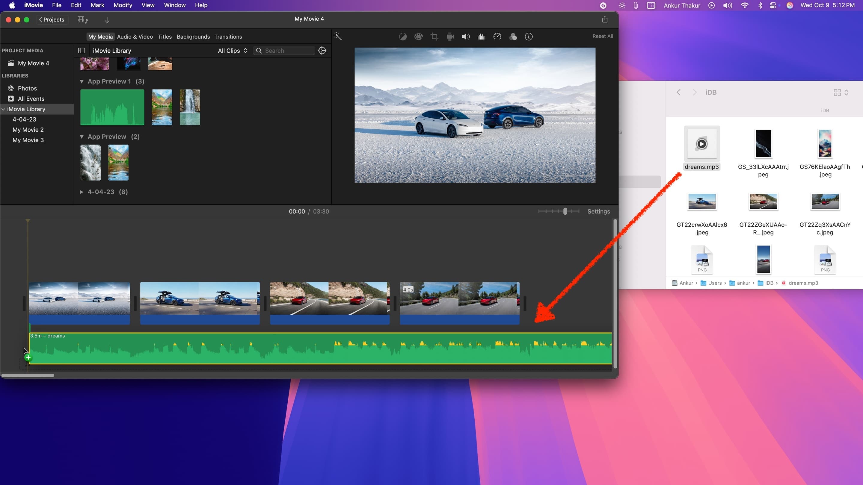 Ziehen Sie die Sounddatei nach iMovie auf dem Mac