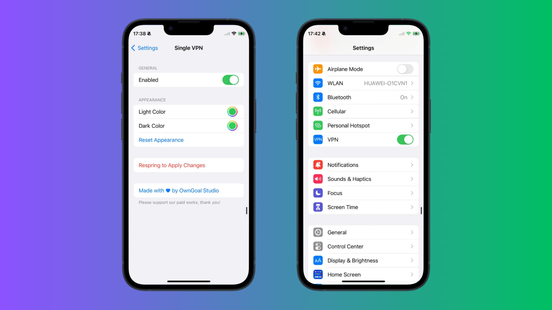 Single VPN preference pane.