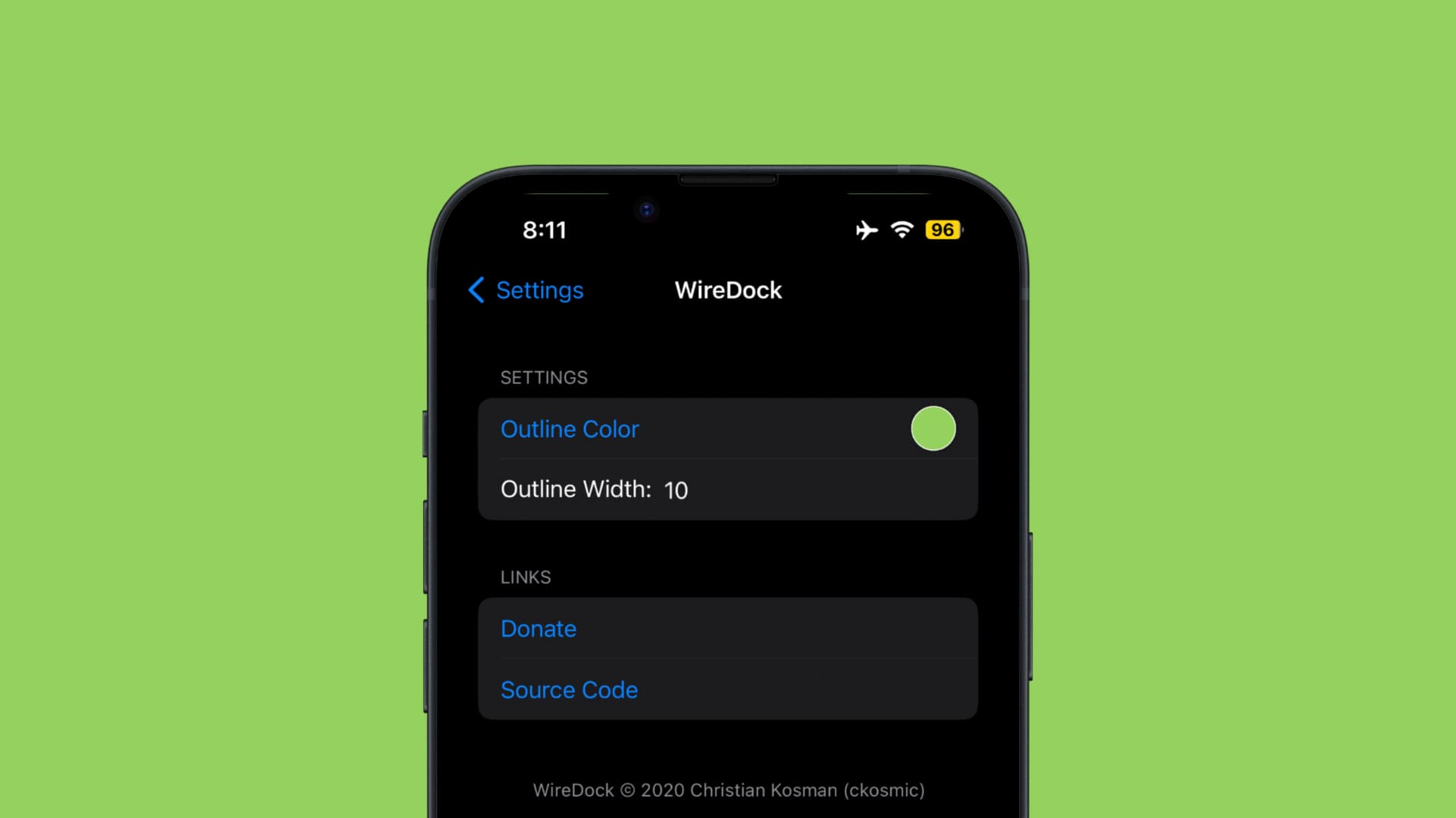 WireDock-Einstellungsbereich.