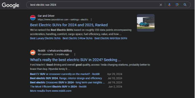 Google-Suche nach [best electric car suv 2024]