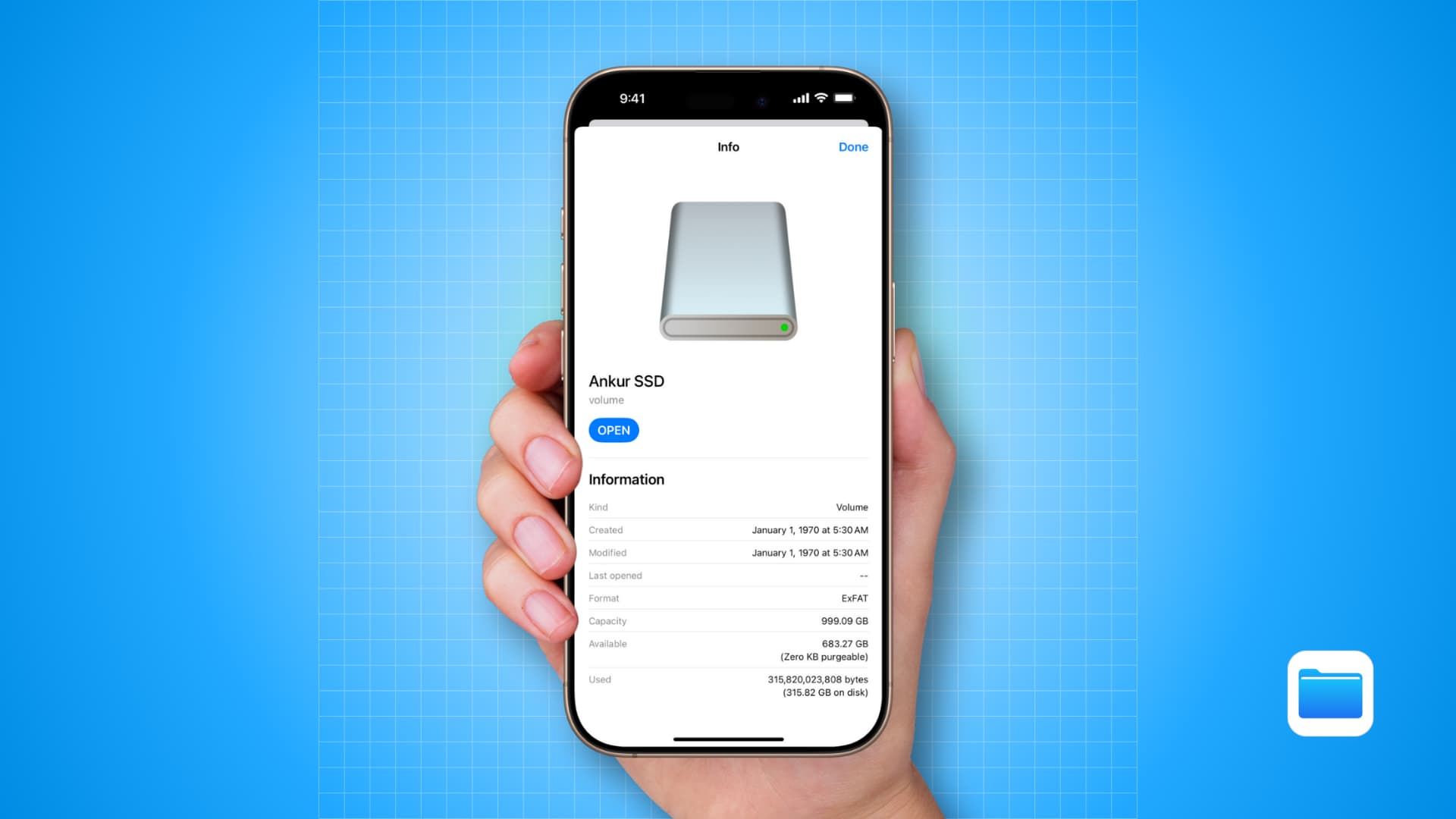 Externe SSD in der iPhone-Dateien-App