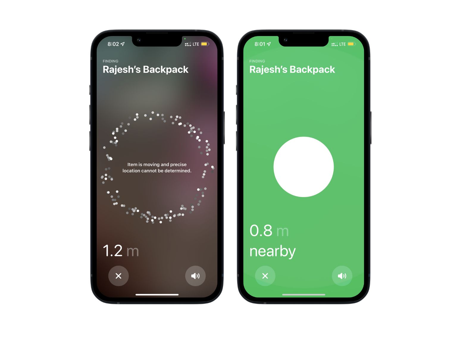 Airtag-Präzisionsfund Verwenden Sie Precision Finding in der Find My-App, um den genauen Standort Ihres AirTags zu ermitteln.