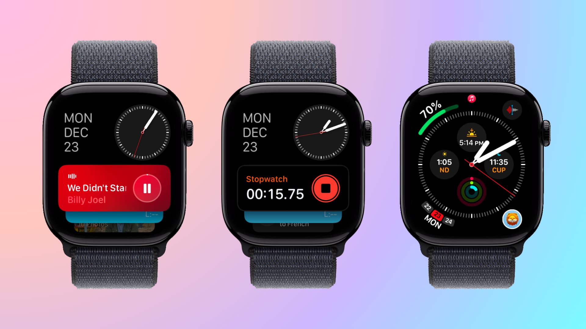 Apple Watch with and without Live Activities