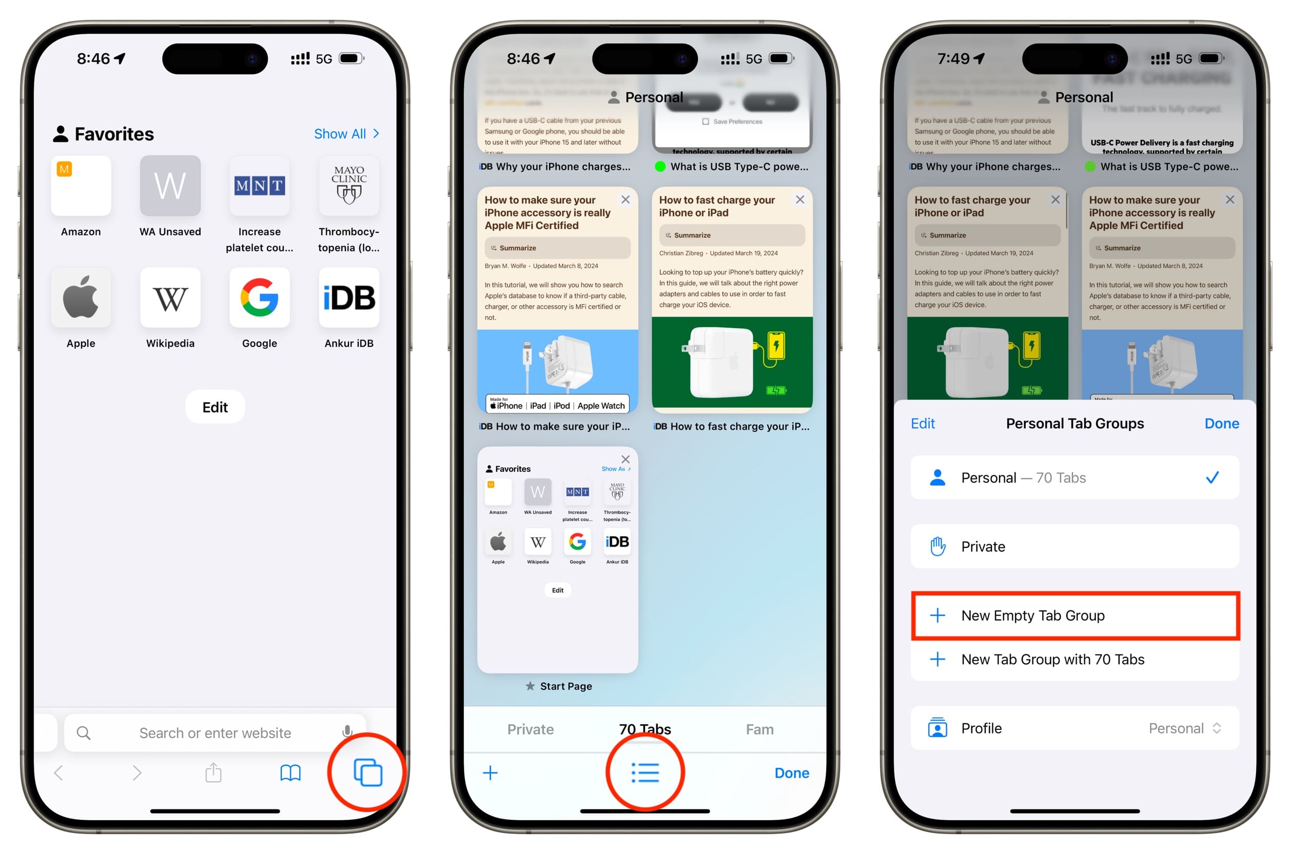 Erstellen Sie in Safari auf dem iPhone eine leere Tab-Gruppe