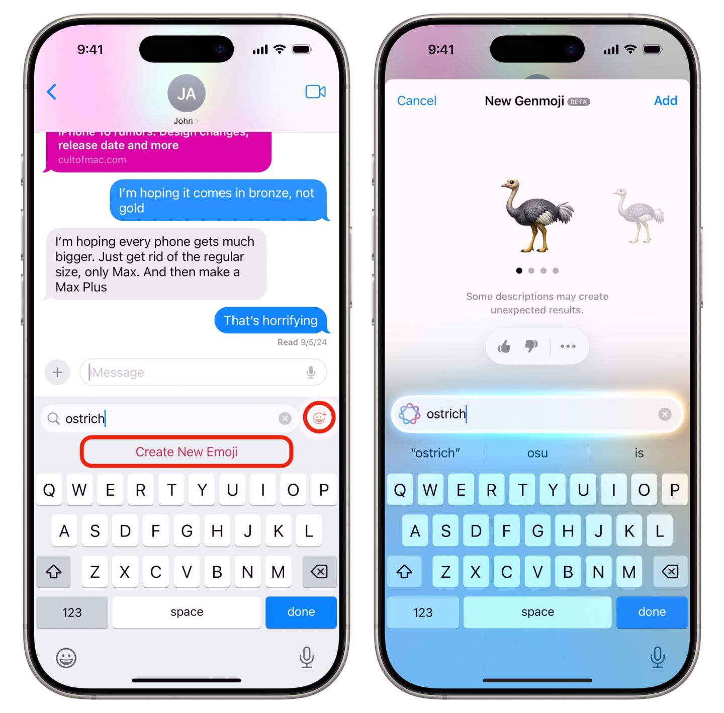 Genmoji Mit Genmoji ein Strauß-Emoji erstellen