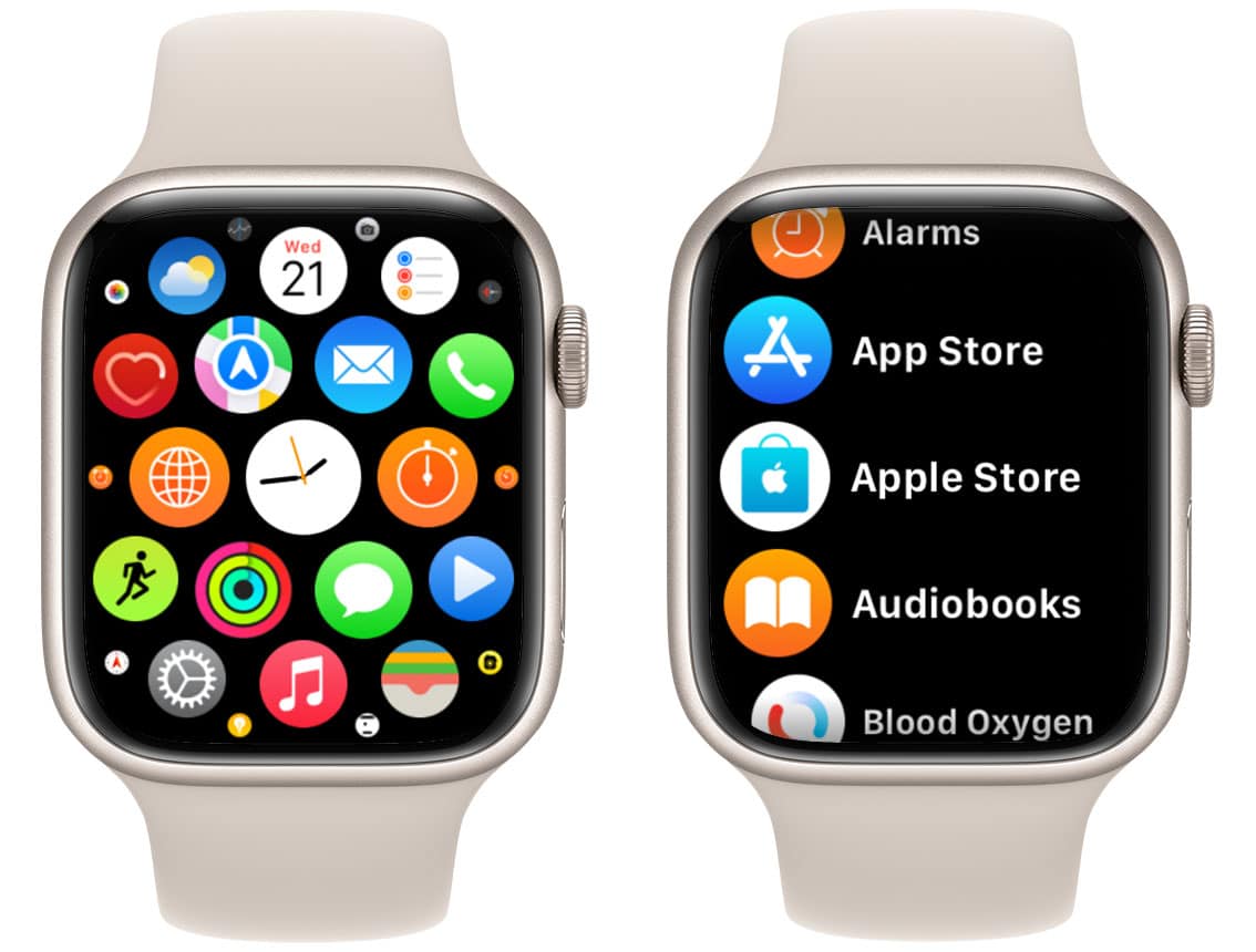 Rasteransicht vs. Listenansicht Rasteransicht vs. Listenansicht auf der Apple Watch
