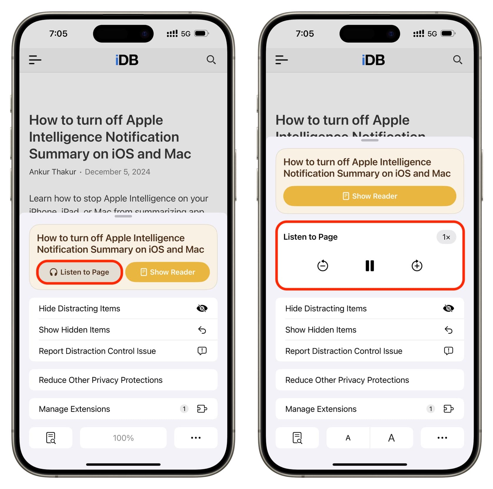 Anhören einer Webseite in Safari auf dem iPhone