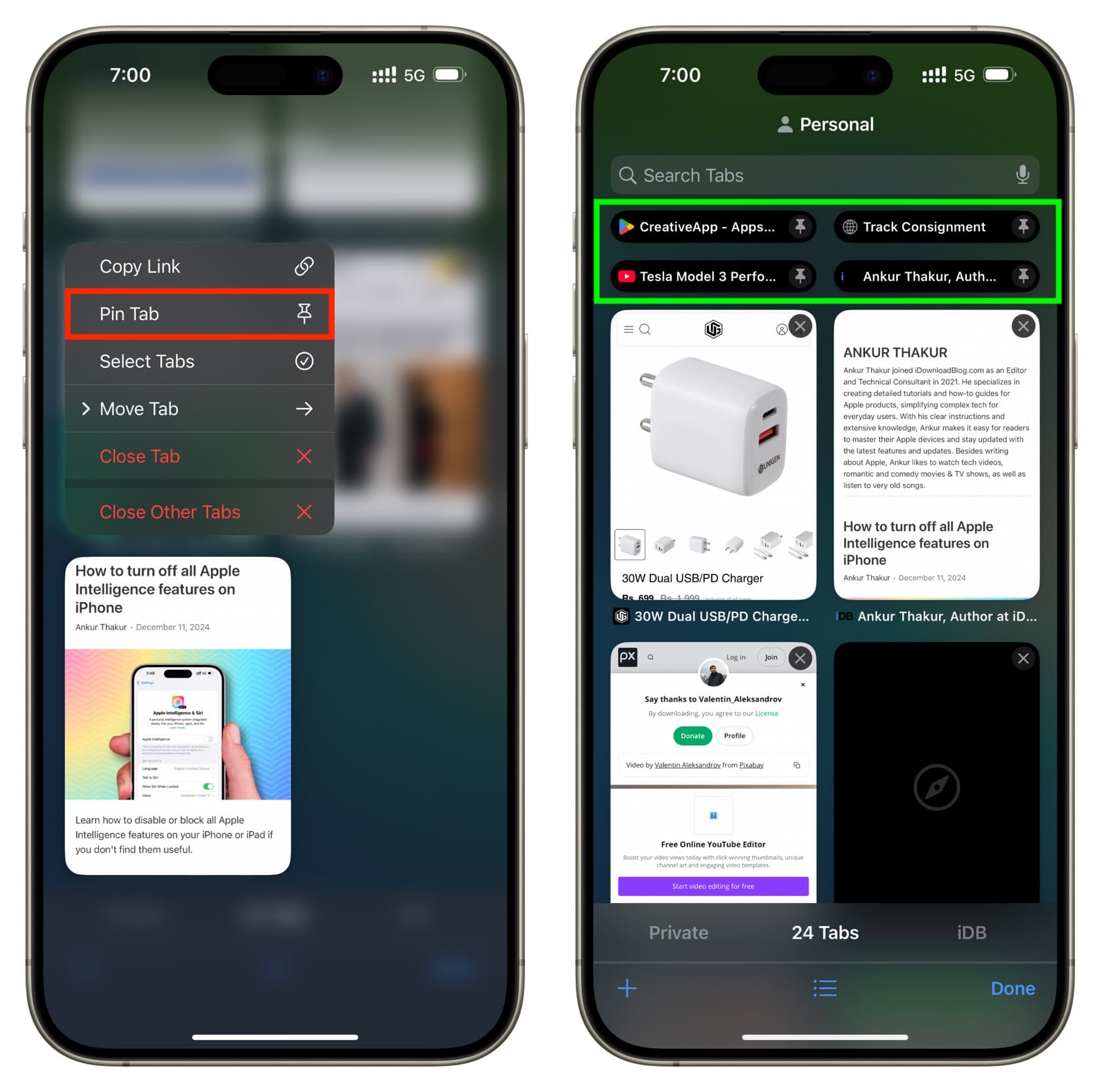 Pin-Tab-Funktion in Safari auf dem iPhone