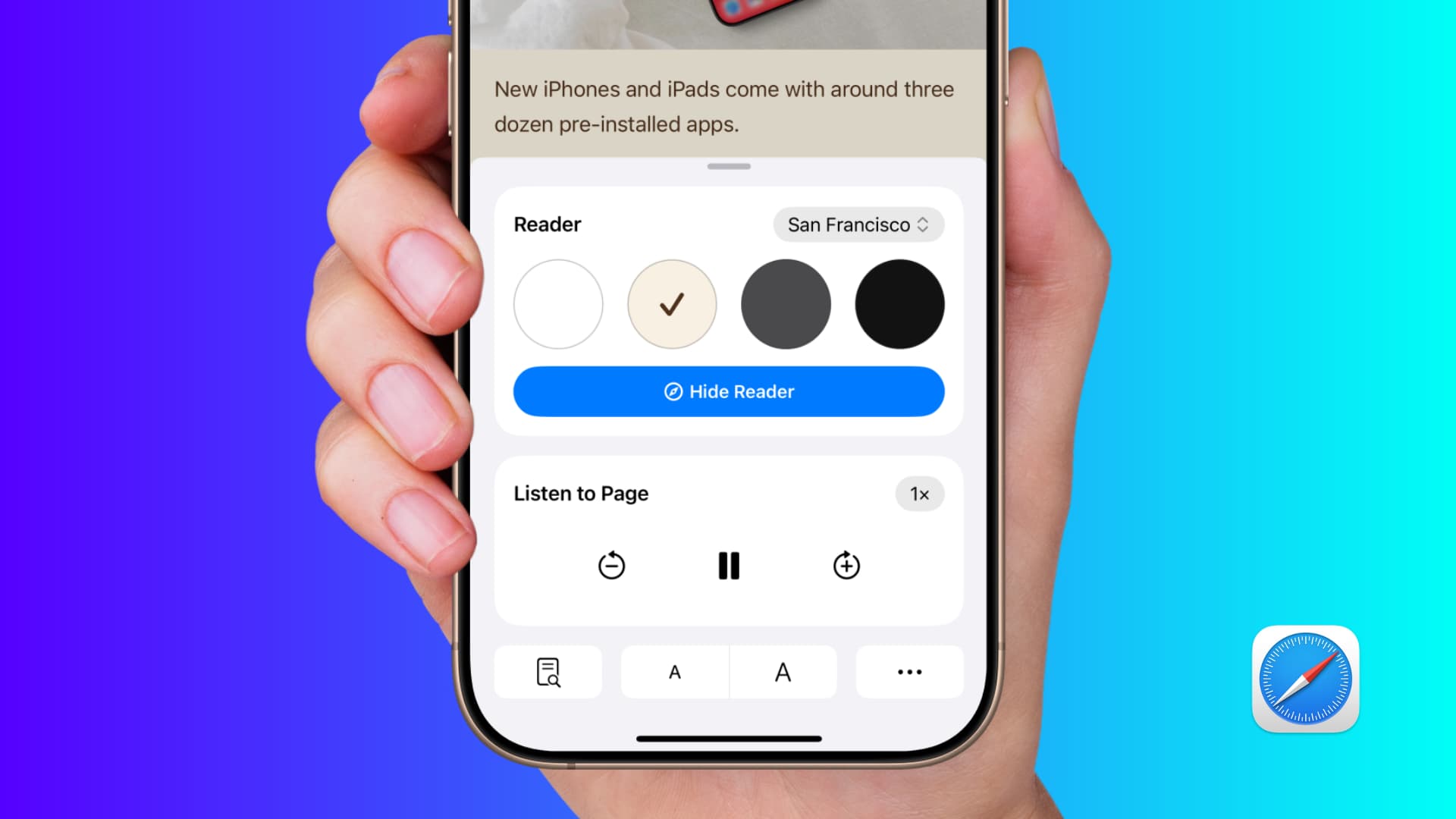 Safari-Reader-Modus und Seite zum Anhören auf dem iPhone