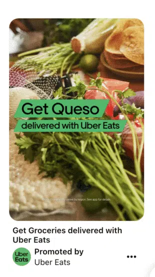 Ankündigung von UberEats in der Pinterest-Social-App.
