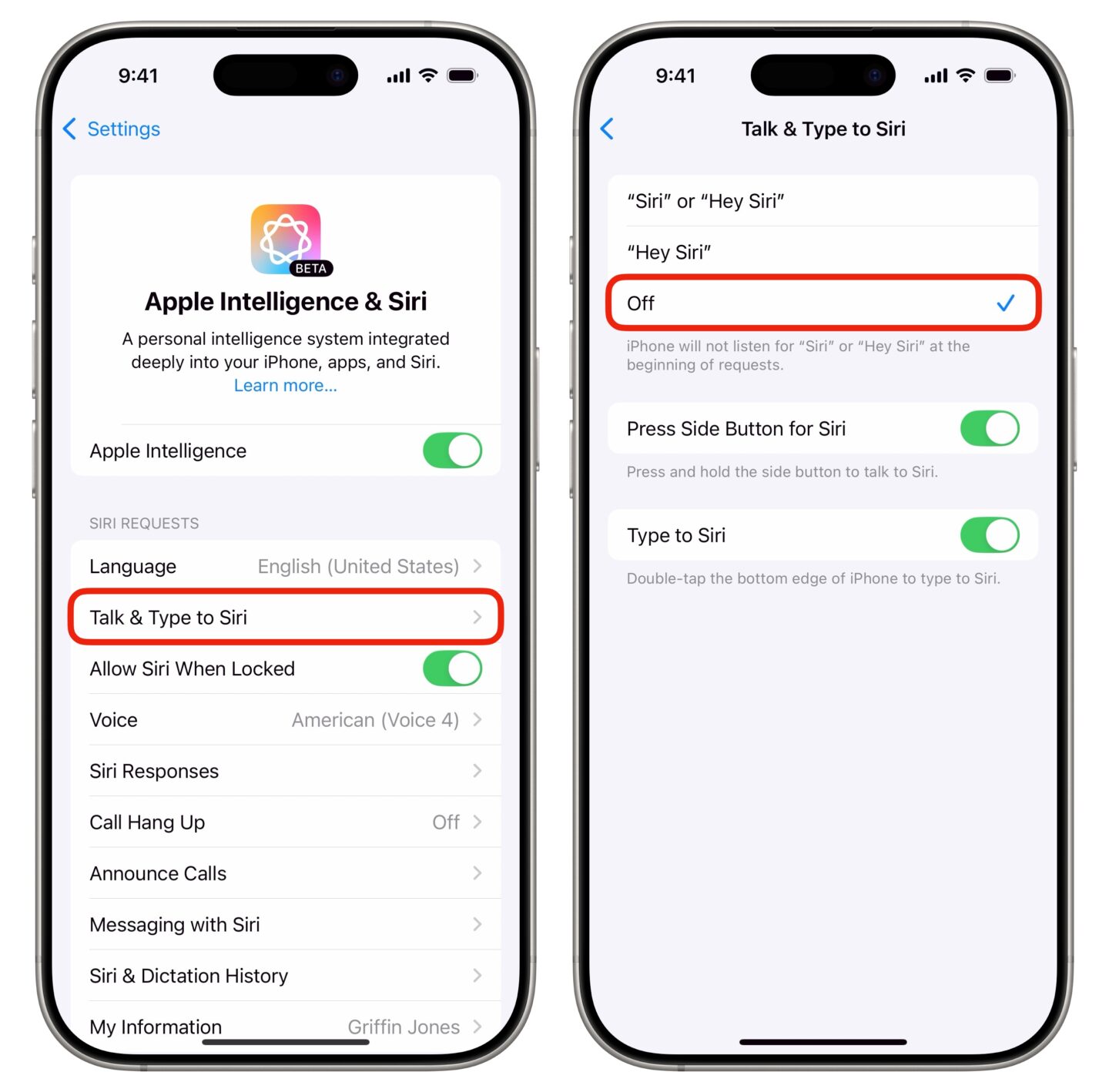 Sprechen und tippen Sie mit Siri Screenshots zeigen, wie man „Hey Siri“ auf dem iPhone ausschaltet, um den Akku zu schonen