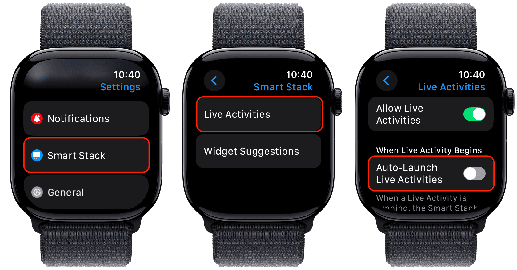 Turn off Auto Launch Live Activities on Apple Watch