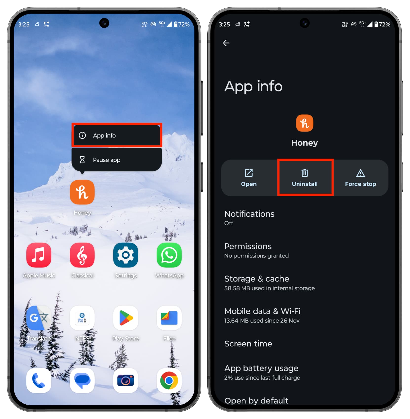 Deinstallieren Sie Honey vom Android-Telefon