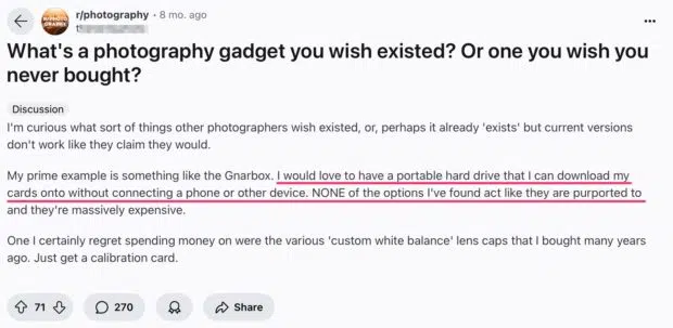 Fotografie-Gadget Reddit-Diskussion