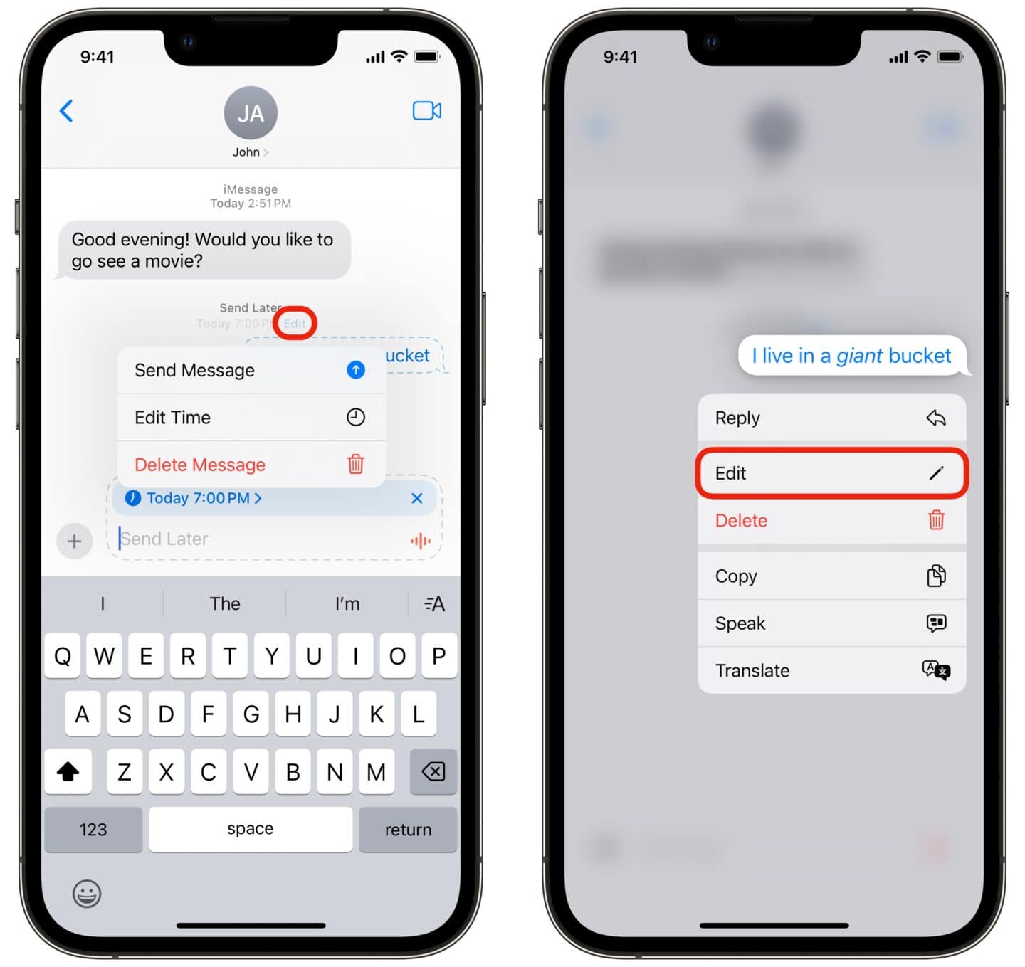 Plante die geplante SMS -Meldung neu Planen oder bearbeiten Sie eine geplante Textnachricht auf dem iPhone