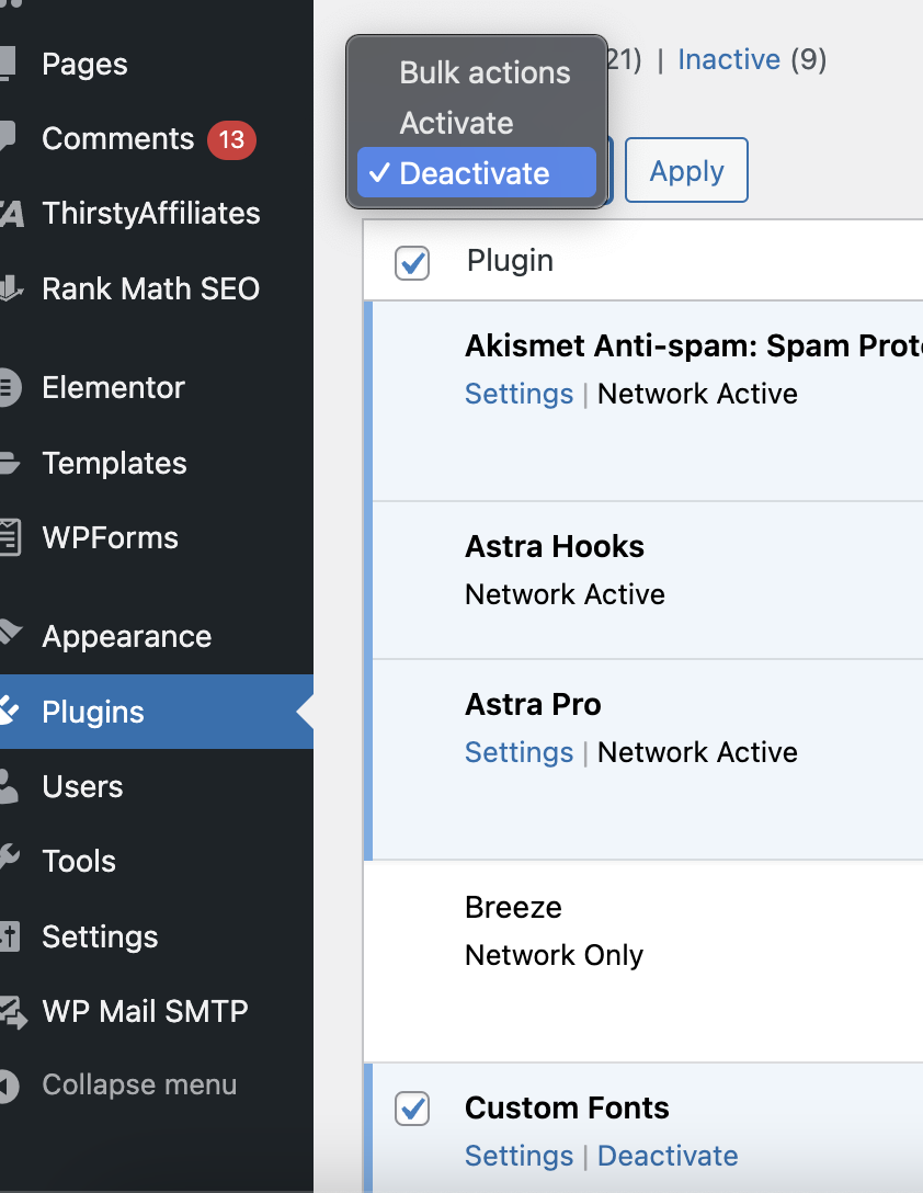 Plugins-Bulk- deaktivieren