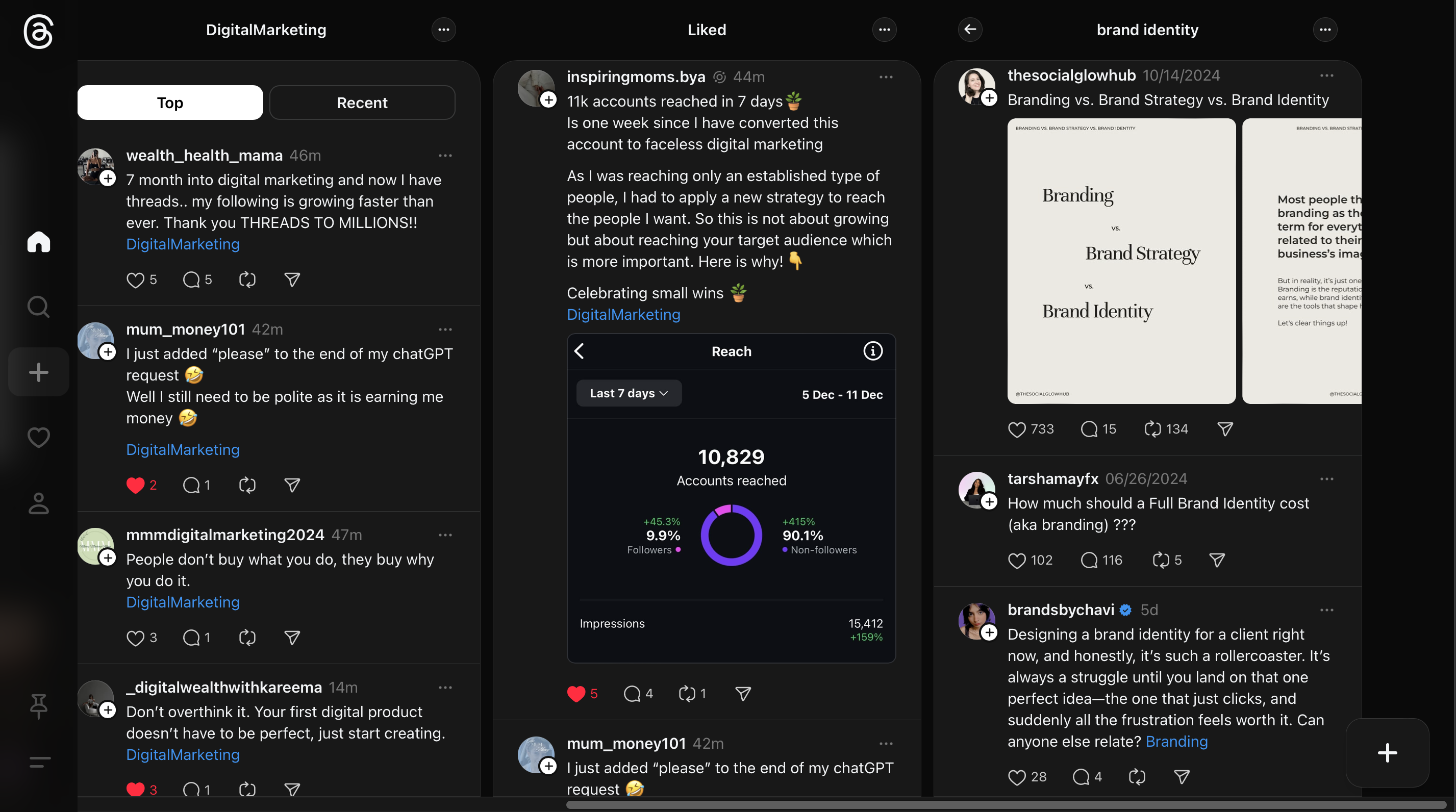 Threads auf dem Desktop mit angehefteten Kategorien