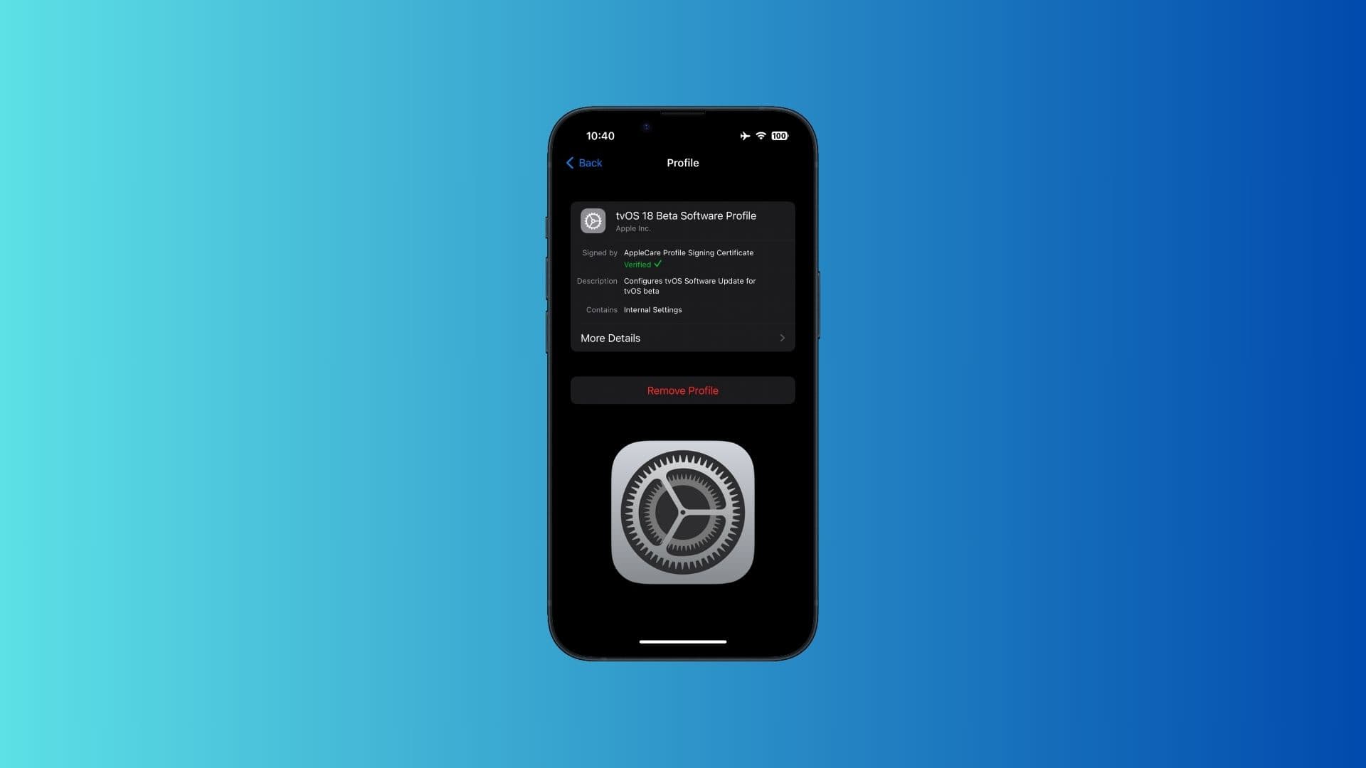 tvOS 18 Beta-Softwareprofil.