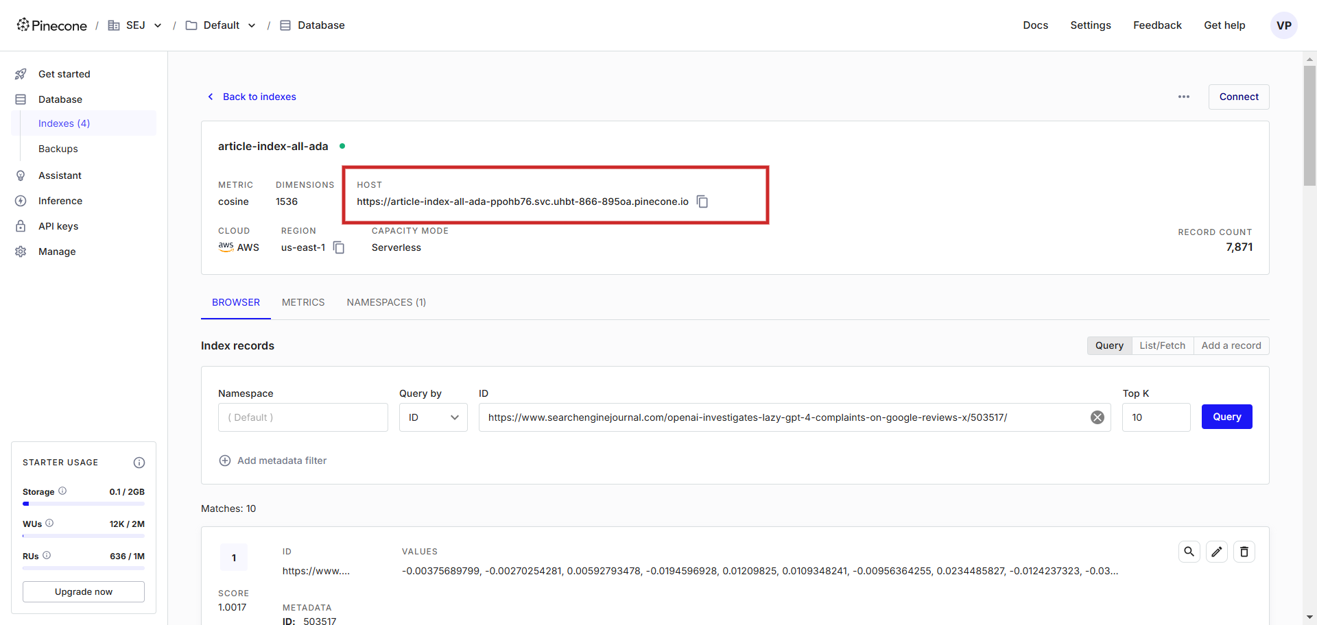 Host-URL der Vektordatenbank