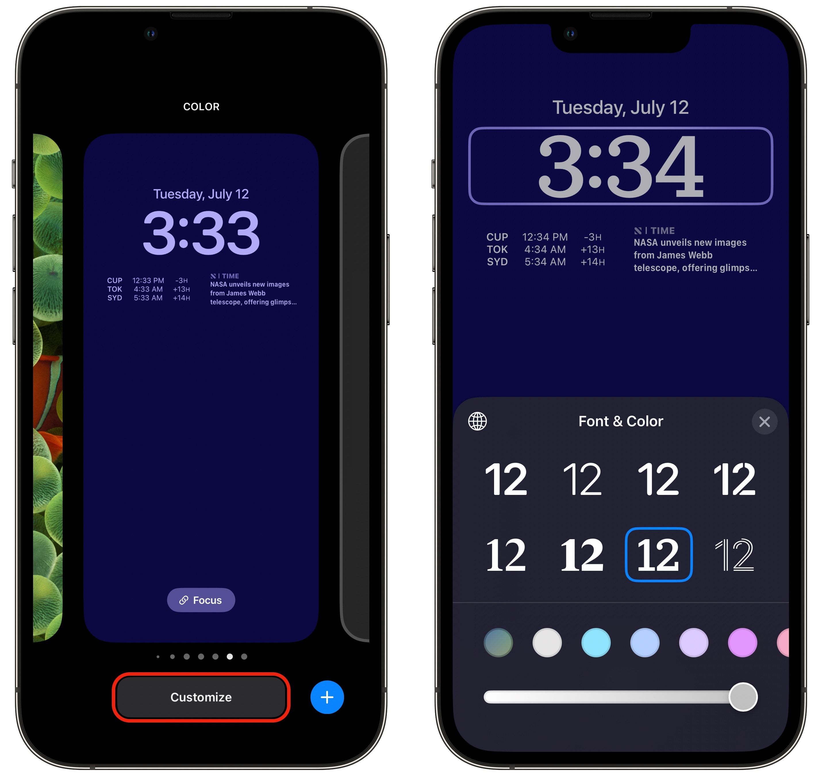 15 Wechseln Sie Schriftarten & Farben Passen Sie den iPhone -Sperrbildschirm in iOS 16 an: Ändern Sie die Schrift und die Farbe der Uhr und Widgets.
