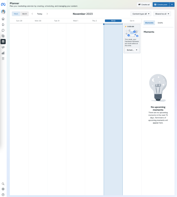 Leerer Planer -Kalender im Meta Business Manager gezeigt