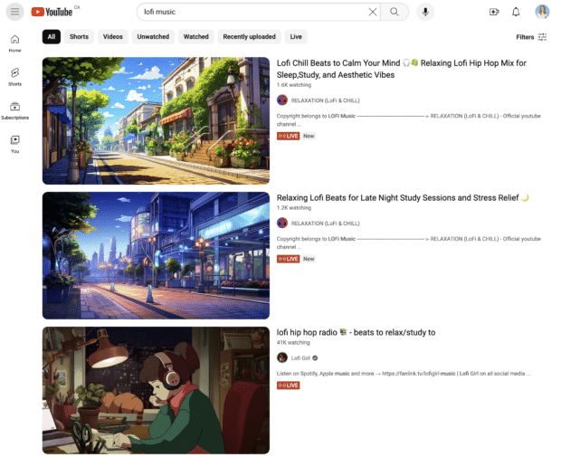 YouTube Suchergebnisse für Lofi -Musik
