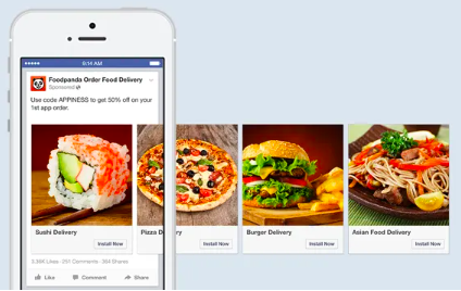 Facebook Carousel Ad Foodpanda bestellen Lebensmittel Lieferung
