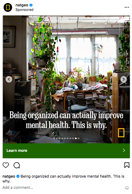 Natgeo Instagram Carousel Ad, die organisiert wird