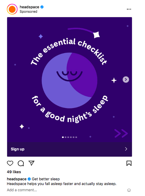 Headspace Instagram Anzeige Die essentielle Checkliste für eine gute Nachtruhe