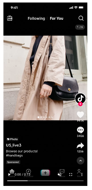 TIKTOK Carousel Ad -Stöbern Kleidungsprodukte
