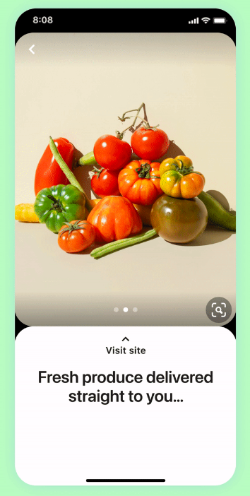 Pinterest Carousel Anzeige frisches Produkt, das direkt an Sie geliefert wird