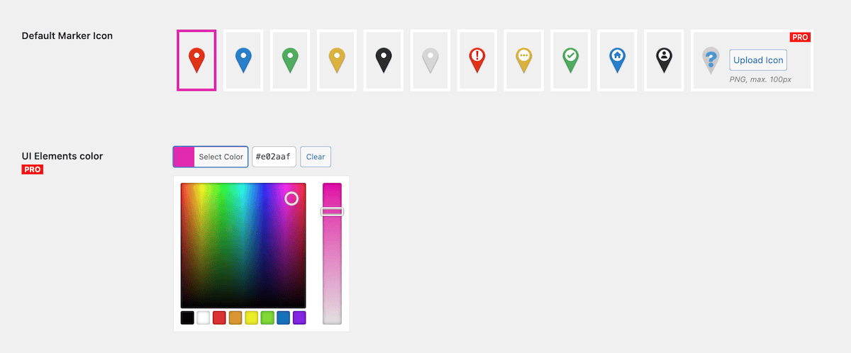 The customization settings for Open User Map.