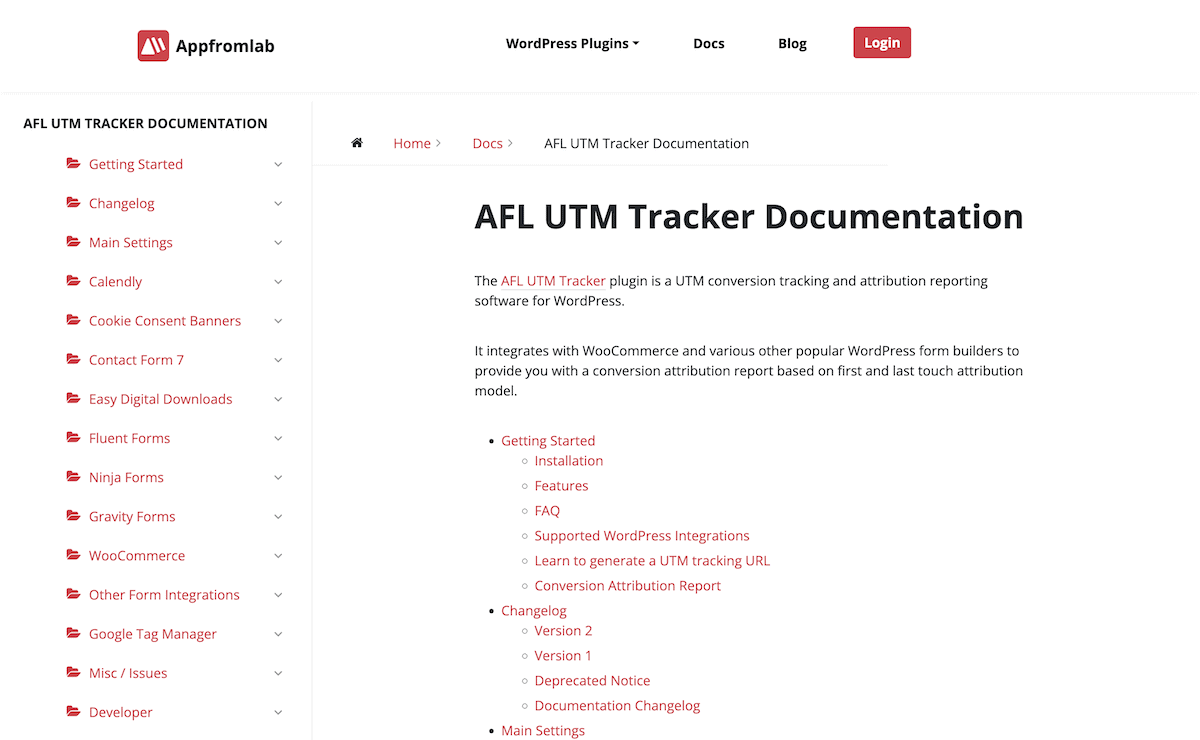 Das Inhaltsverzeichnis für die AFL UTM Tracker -Dokumentation.