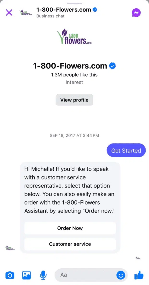 1-800-Flowers Facebook Messenger Kundendienst Chatbot