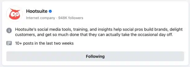 Hootsuite Facebook -Seite Blue Check