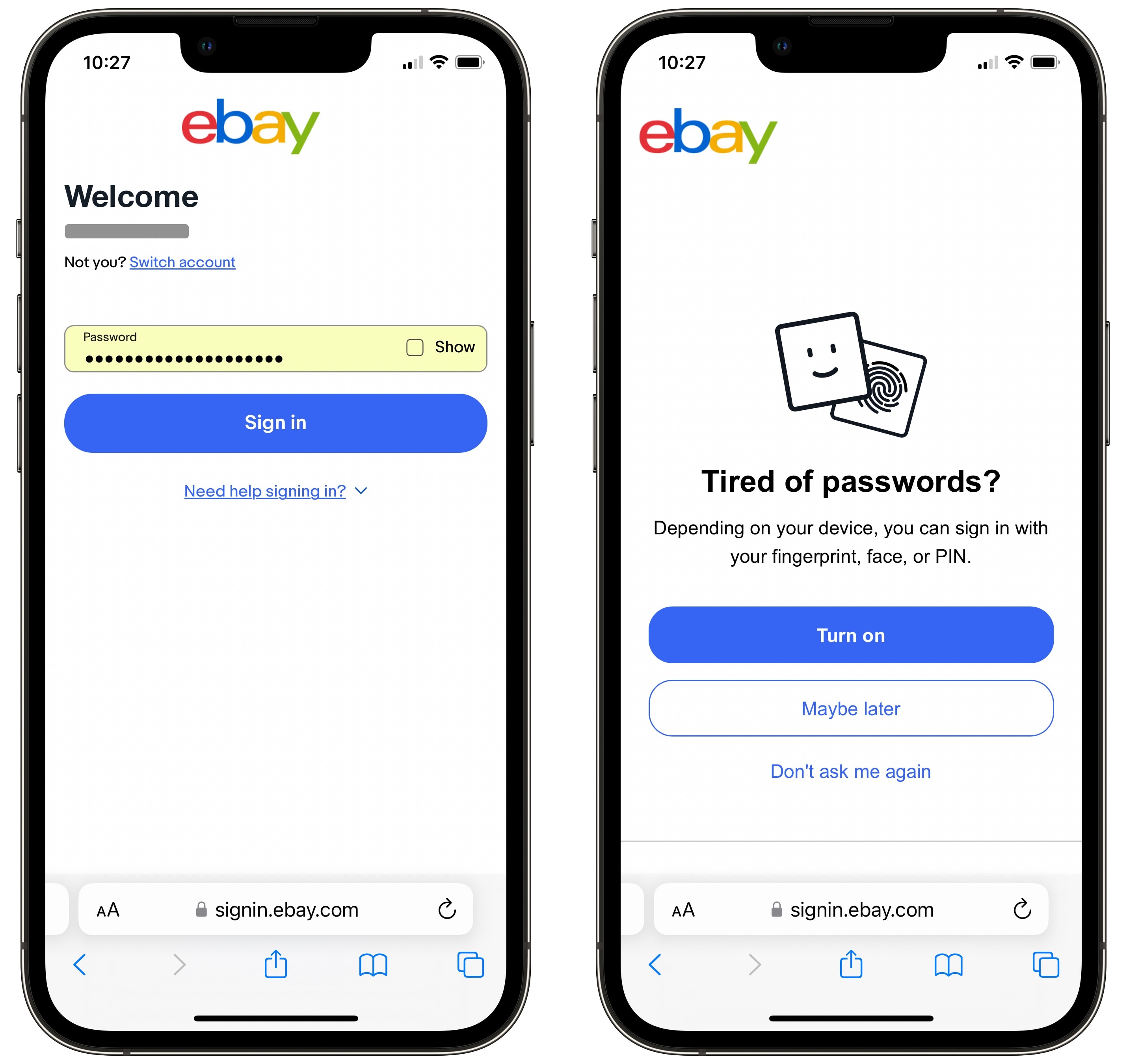Erstellen Sie PassKey für eBay Auffordern Sie