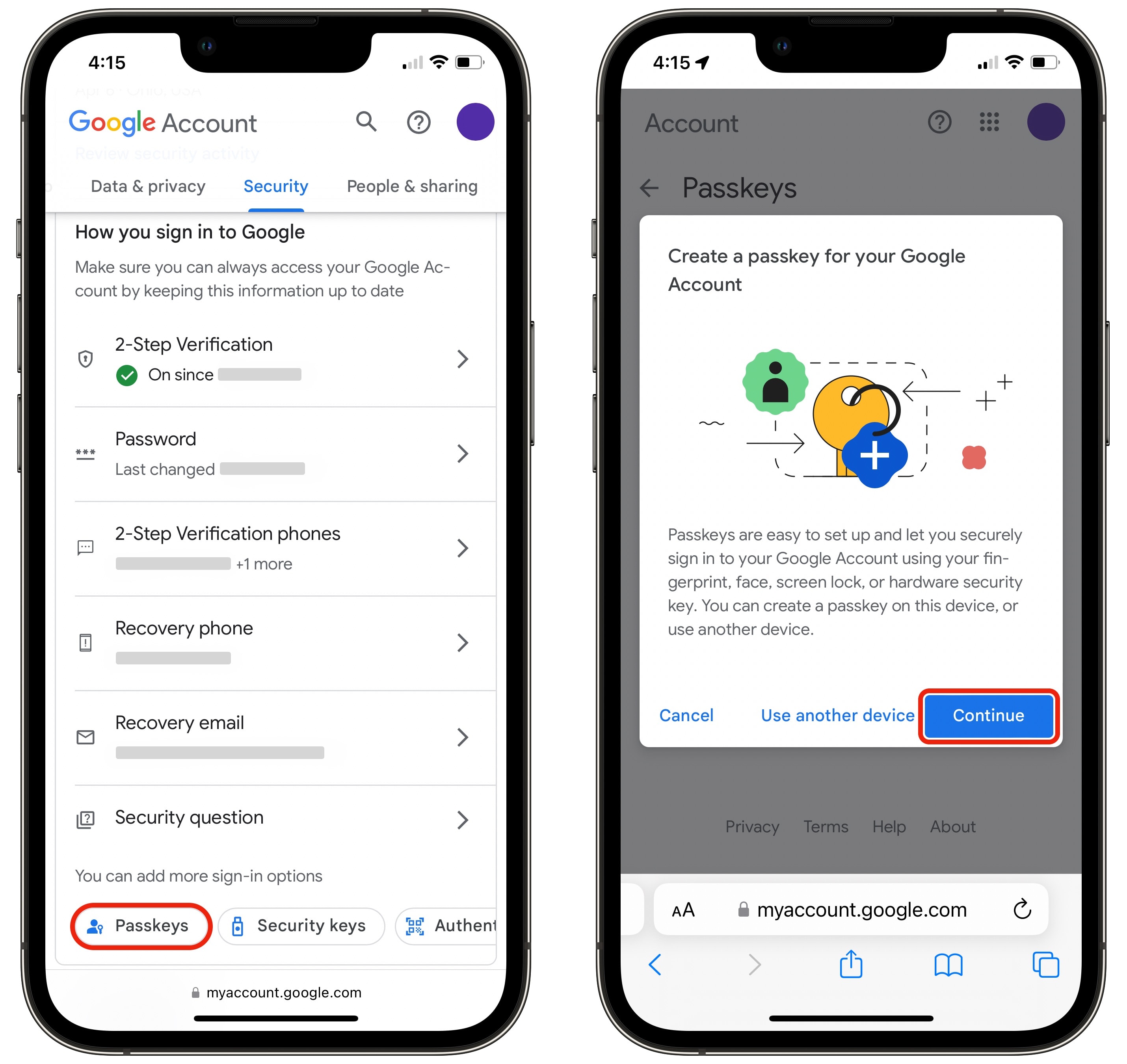 Aktivieren Sie Passkeys auf Google -Konto Fügen Sie Passkeys zum Google -Konto hinzu
