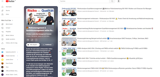 Wiedergabeliste in YouTube Zu Risiko- und Qualitaismanagemen