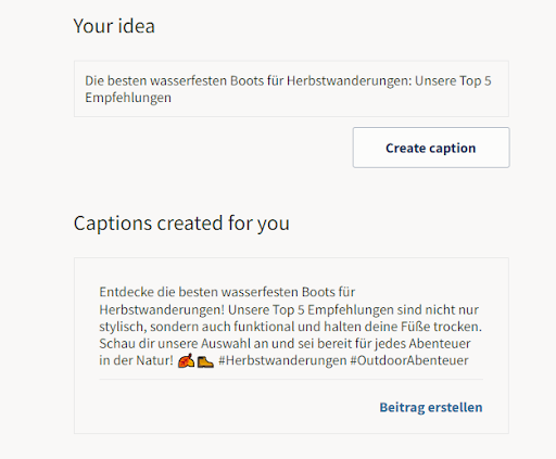 Ki-Generierte Social-Media-Content-Ideen in Owlywriter ai von Hootsuite